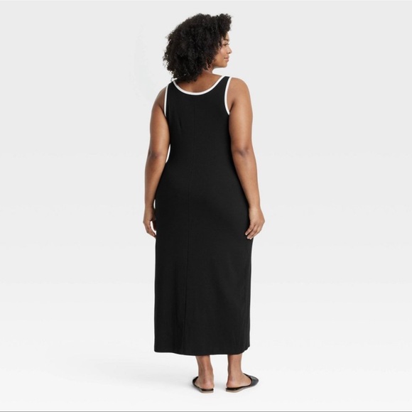A New Day Plus Size 4X Knit Maxi Dress Sleeveless Solid Black White Trim Stretch - Picture 2 of 6
